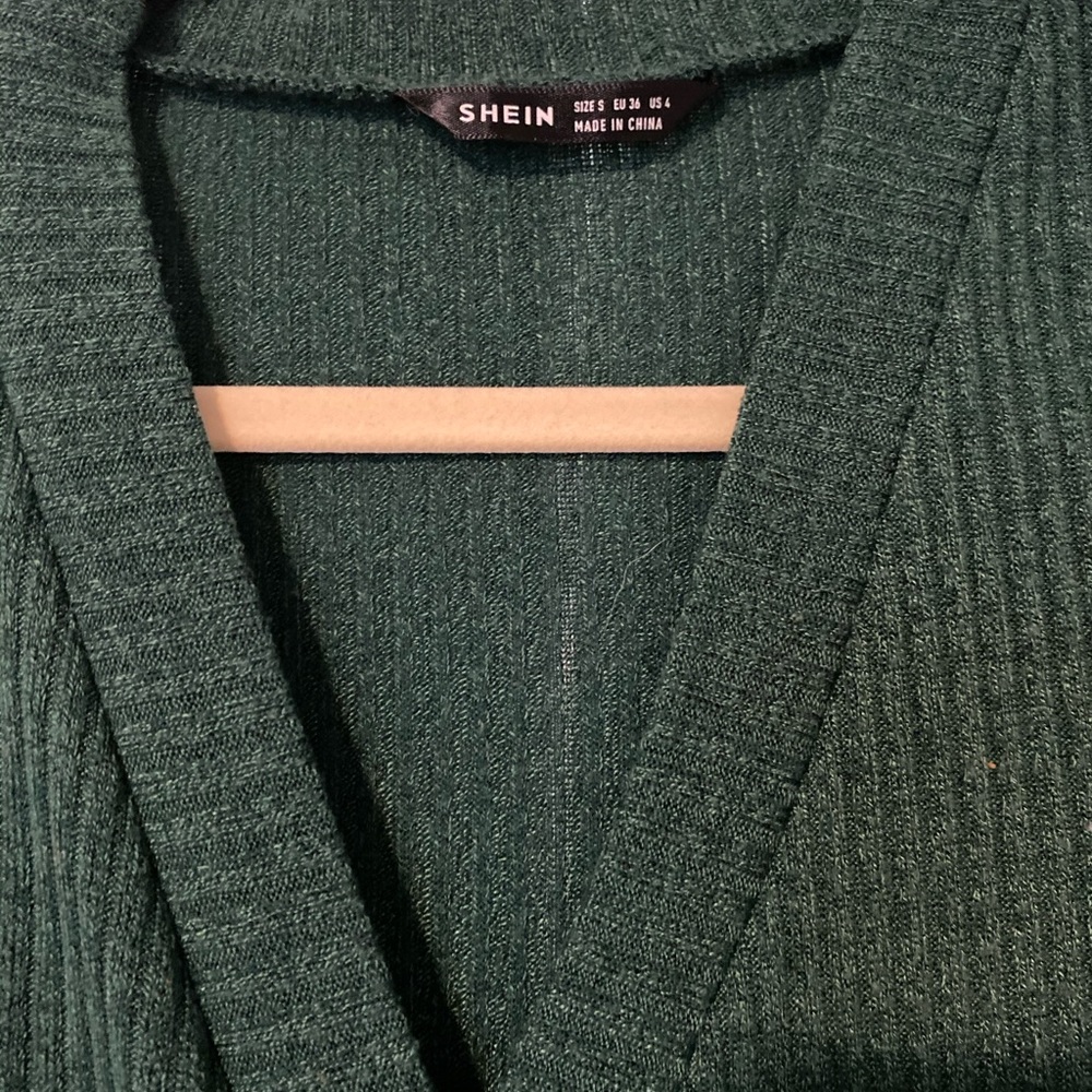 Dark Green Sweater Wrap Dress - Picture 6 of 7